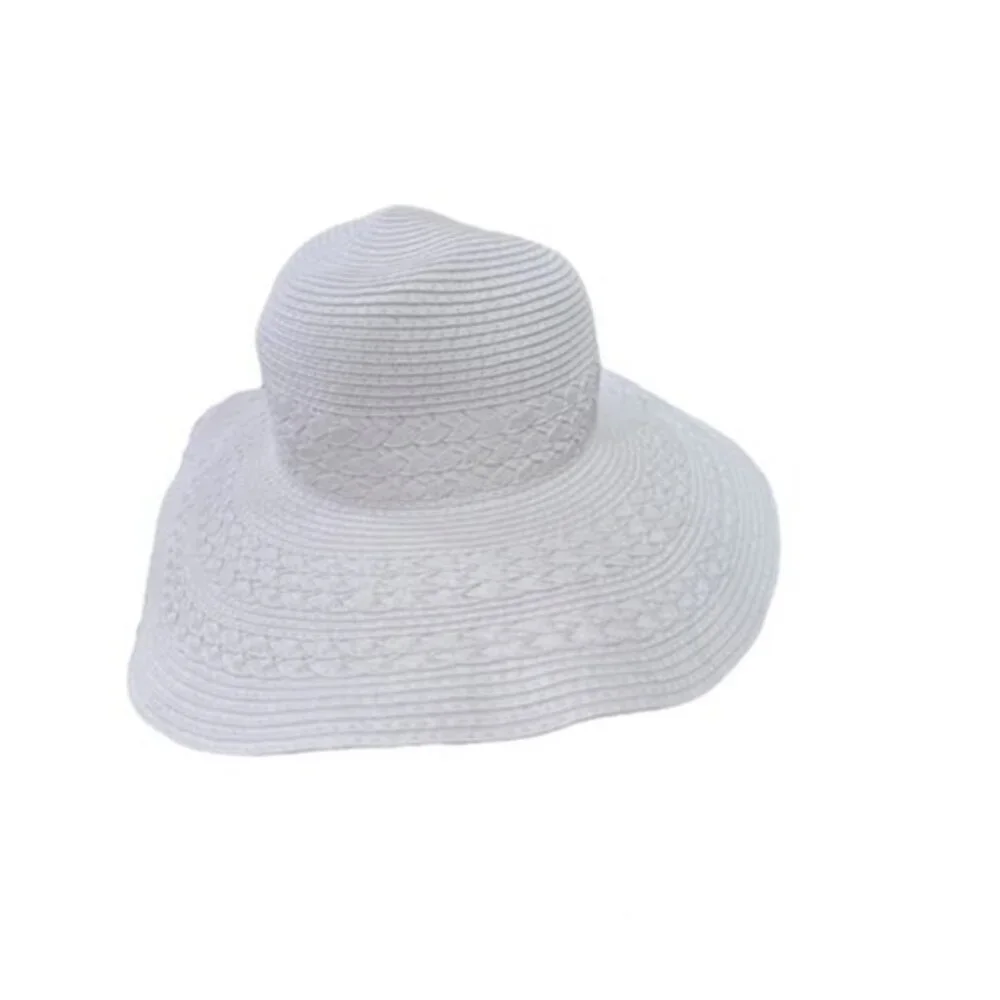 Falls Creek White‎ Beach Hat Wide Brim Pool Vacation Travel Cruise Braided BOHO